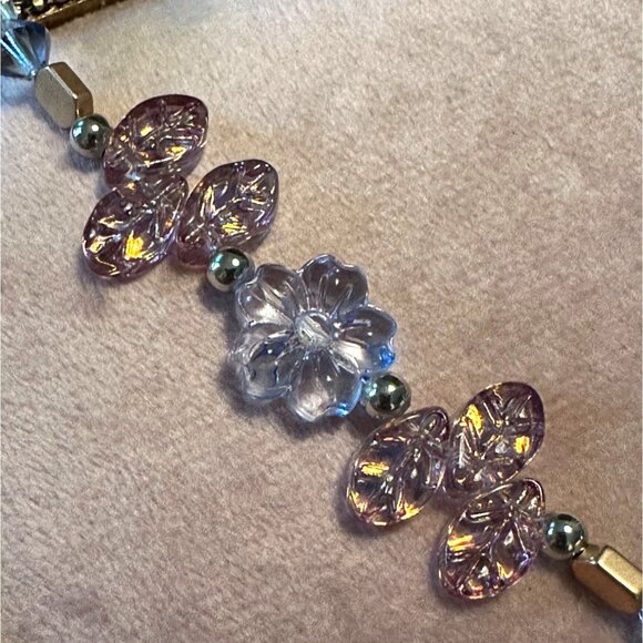 Handmade Crystal Flower Bracelet & Earrings Set With Toggle Clasp Floral Acce - Picture 8 of 9